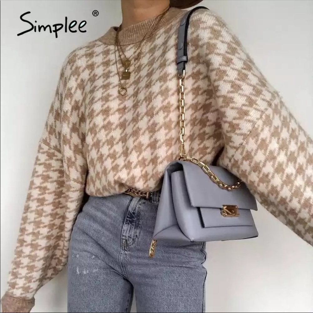 Women geometric khaki knitted sweater. One sizeNew